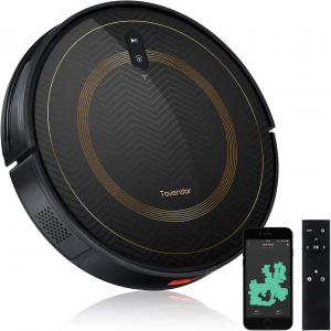 Tovendor T108 Robot Vacuum Cleaner, Quiet 2000Pa Auto Robotic Vacuum for Pet Hair, Hard Floors, Carpet, 100 min Runtime (2.85 inch Slim Body, Self-Charging)