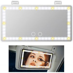 Tovendor Car Visor Lighted Vanity Mirror - Tovendor Car Makeup Mirror with Lights 60 LED, Dimmable Sun Visor Mirror with Touch on Screen, Clip-on Vanity Mirror for Women
