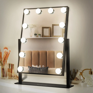 Tovendor Black Vanity Mirror with Lights, 20 Inch Bright Hollywood Makeup Mirror with 12PCS Bulbs, Dimmable 3 Color Lightings, Shatterproof Package, Plug-in Powered