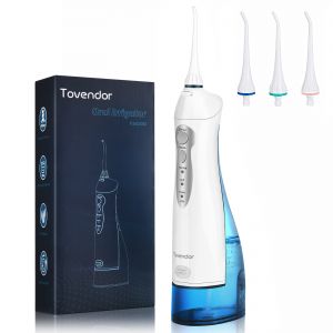 Tovendor Electric Water Flosser for Teeth Cleaning, 300ML Cordless Dental Oral Irrigator with 3 Modes 2 Tips for Family Oral Care, IPX7 Waterproof