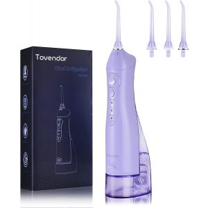 Tovendor Electric Water Flosser for Teeth Cleaning, 300ML Cordless Dental Oral Irrigator with 3 Modes 2 Tips for Family Oral Care, IPX7 Waterproof