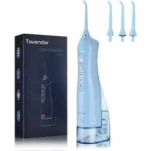 Tovendor Electric Water Flosser for Teeth Cleaning, 300ML Cordless Dental Oral Irrigator with 3 Modes 2 Tips for Family Oral Care, IPX7 Waterproof