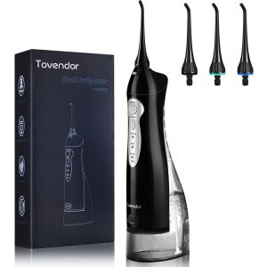 Tovendor Electric Water Flosser for Teeth Cleaning, 300ML Cordless Dental Oral Irrigator with 3 Modes 2 Tips for Family Oral Care, IPX7 Waterproof