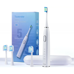 Tovendor H8 Electric Toothbrush Sonic Power Toothbrushes with 4 Brush Heads for Kids and Adults, 2min Timer, 5 Modes Teeth Care, 41000VPM, IPX7 Waterproof, 75 Days Standby
