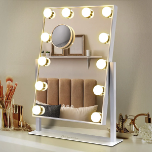 Tovendor Lighted Makeup Mirror with Bright 12PCS Bulbs, Dimmable Hollywood Vanity Mirror 3 Color Lights Touch Control, 12*16 Inch with Detachable 10x Magnification, Shatterproof, White